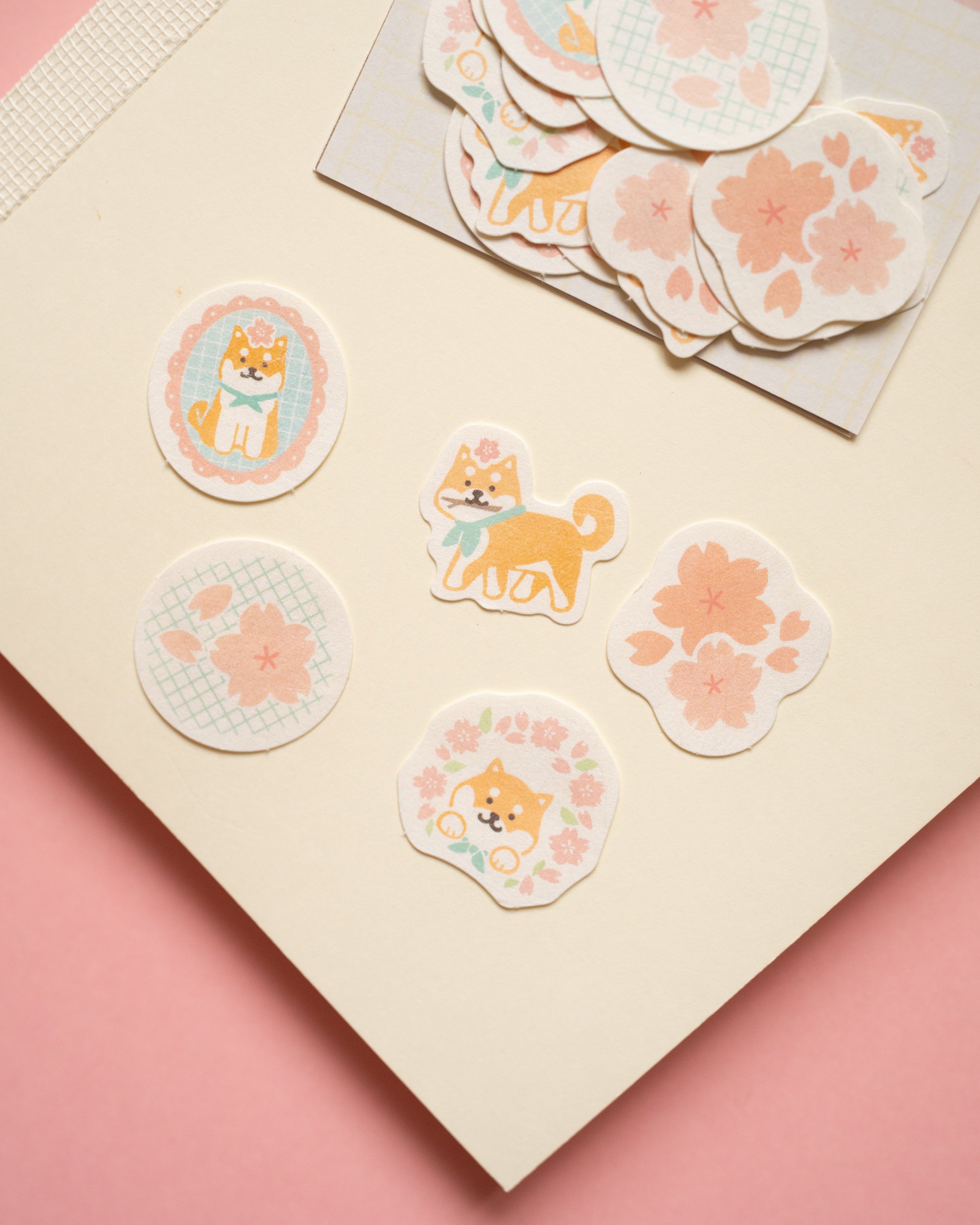 Stickers Flocons en Washi Chien Shiba et Sakura