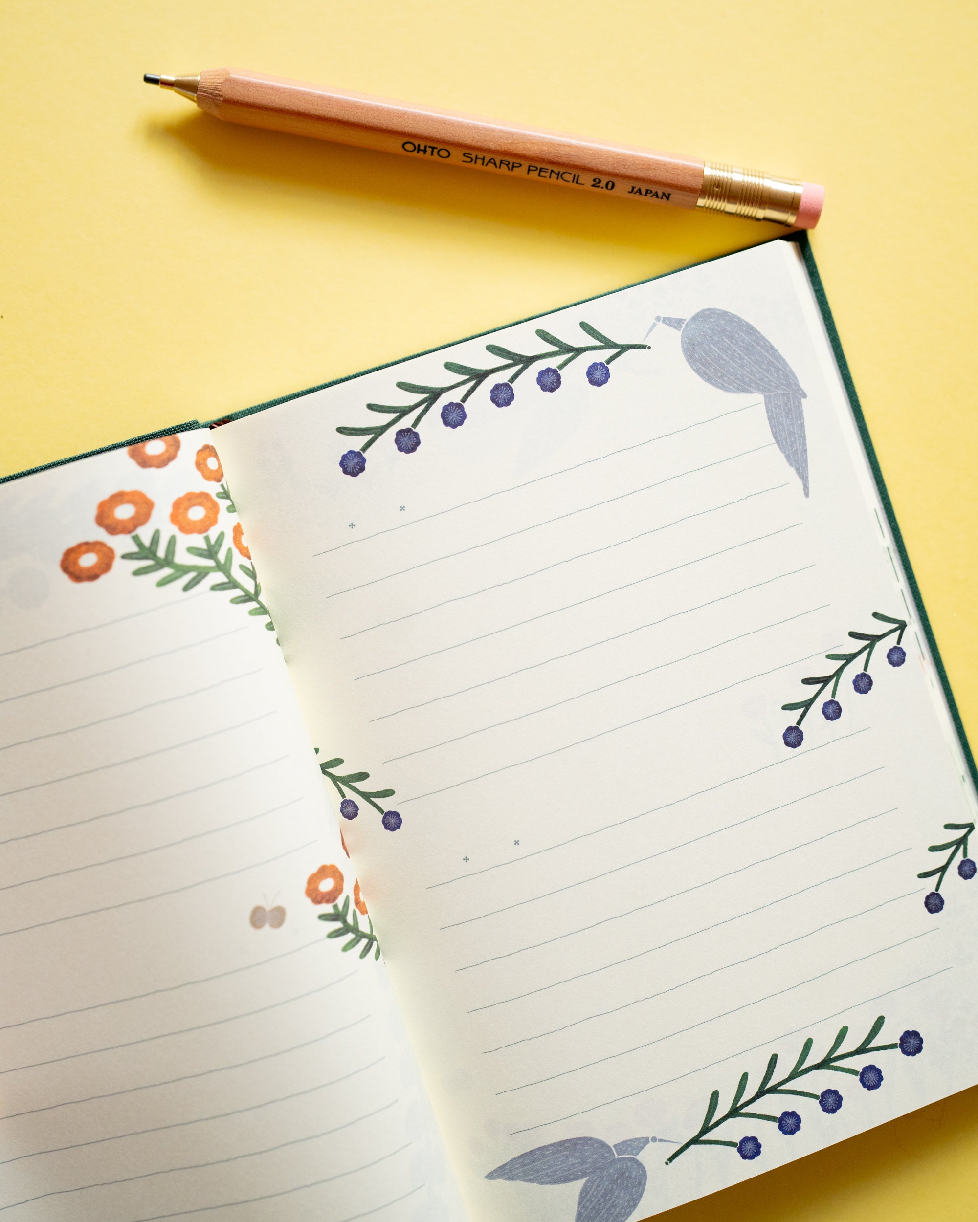 Journal non daté à couverture souple Fleurs et Oiseaux Midori